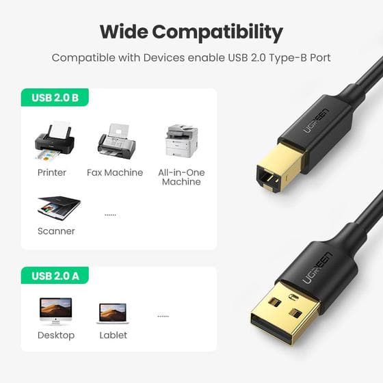 UGREEN 10350 USB 2.0 AM to BM Print Cable 1.5m Black 2