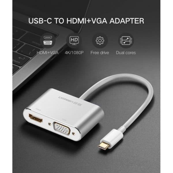 UGREEN 30843 USB Type C to HDMI + VGA Converter White 4