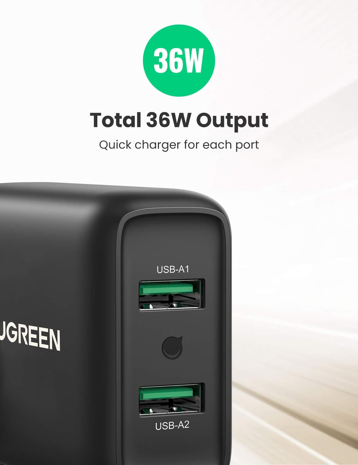 شحن UGREEN 70164 36W QC 3.0 Quick Wall Charger Adapter 2-Port 4