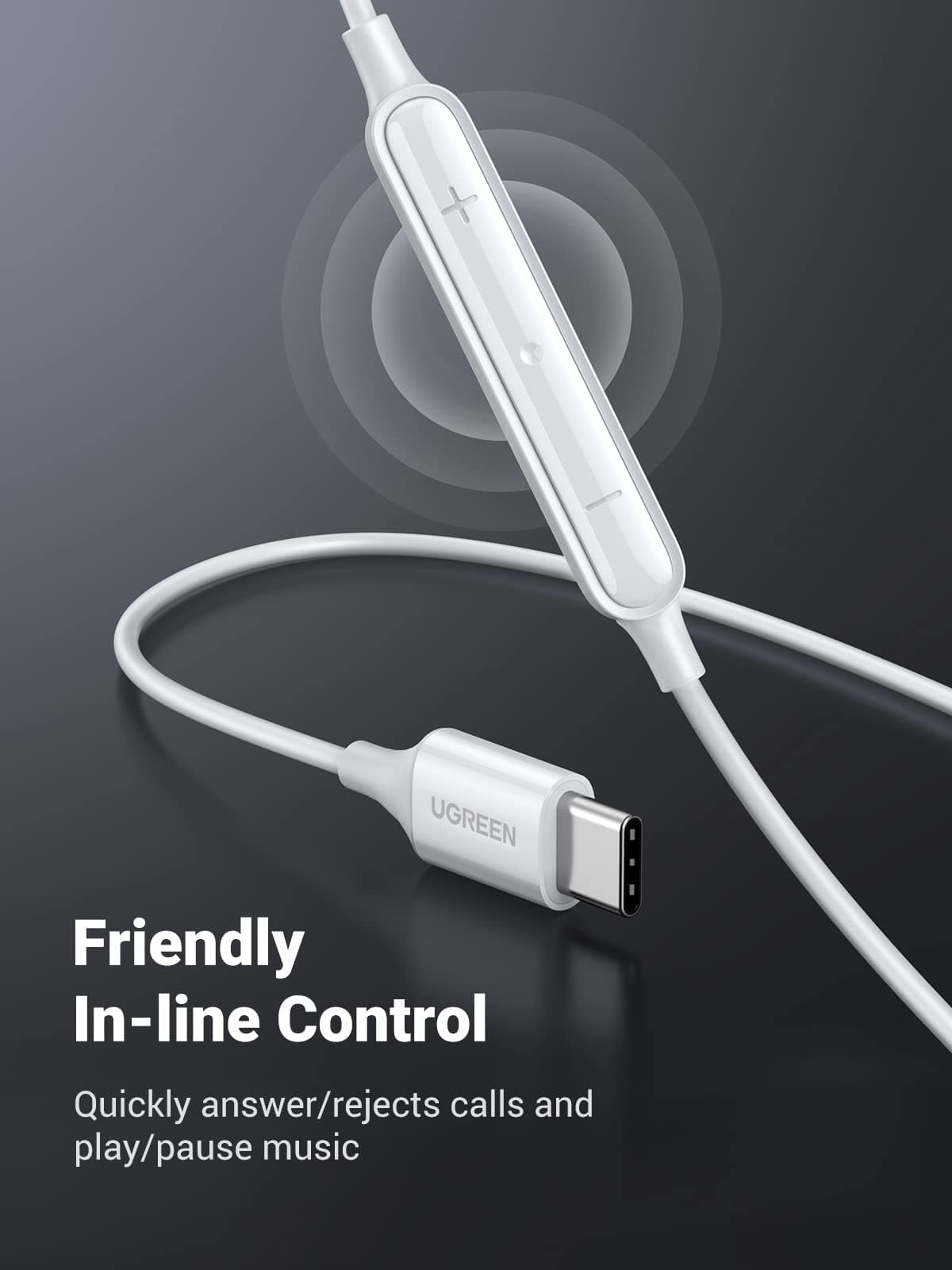 UGREEN 60700 Wired Earphones with Type-C Connector White 2