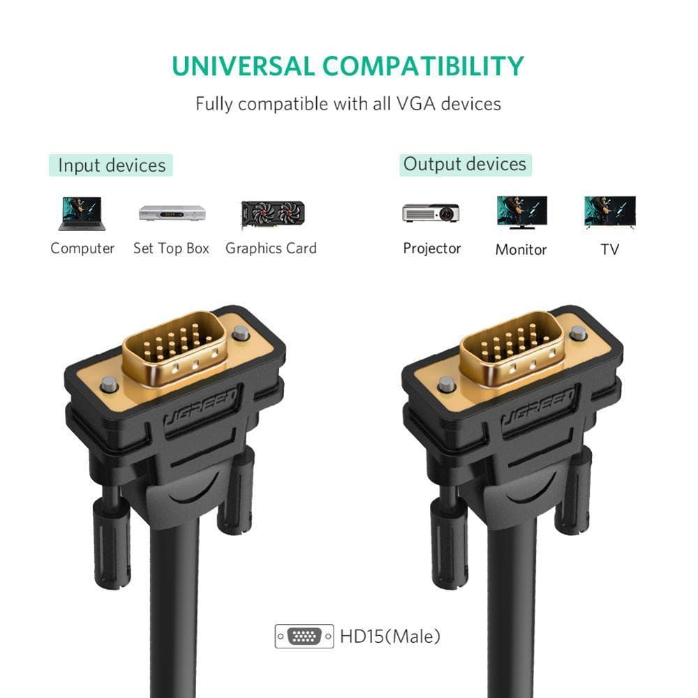 كيبل UGREEN 11636 VGA Male to Male Cable 30m Black 9