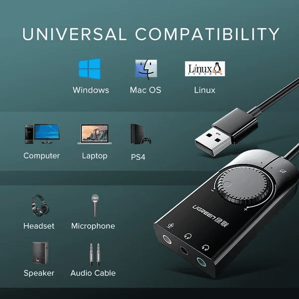 UGREEN 40964 USB External Stereo Sound Adapter 15cm Black 2