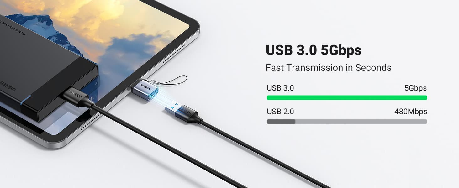UGREEN 50283 Type C to USB 3.0 A Adapter Cable with Lanyard Space Gray 18