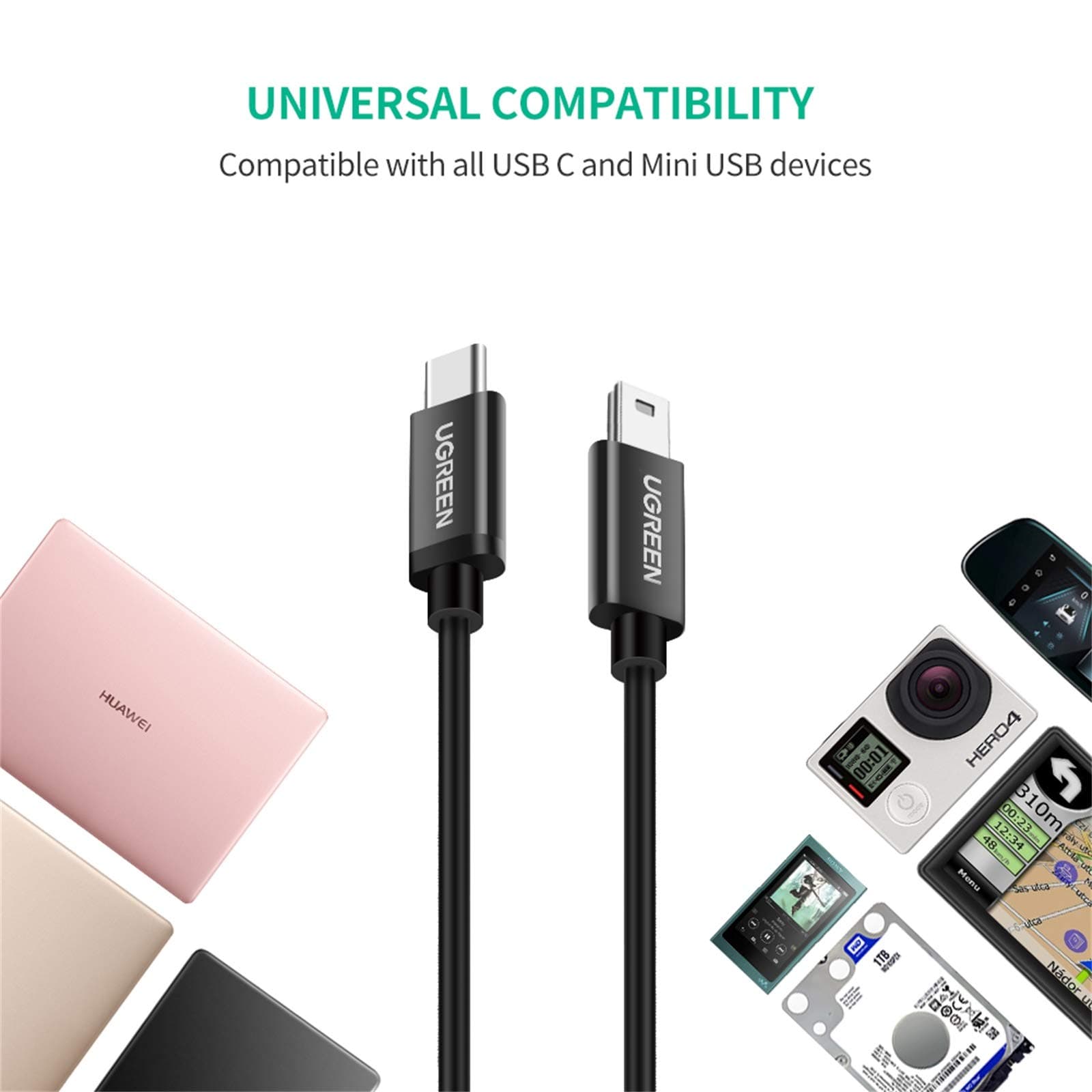 UGREEN 50445 USB-C to Mini USB Male to Male Cable 1m Black 4