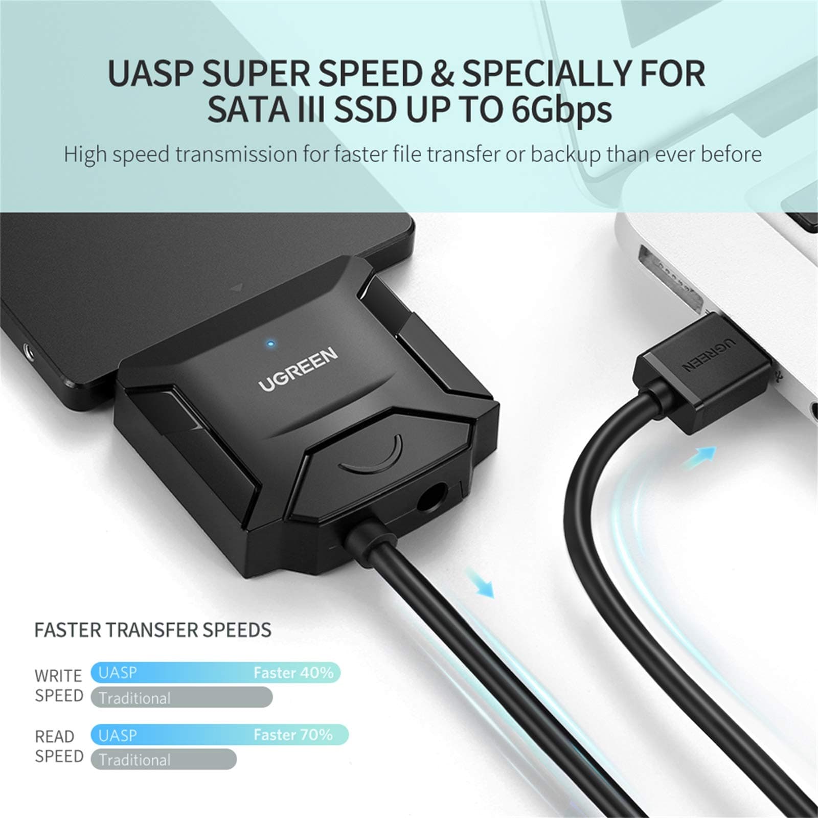 UGREEN 20611 USB to SATA Hard Drive Converter Cable EU 6