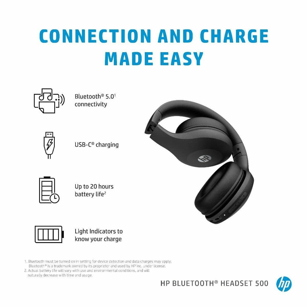 HP 500 Bluetooth Wireless Over Ear Headphones 4