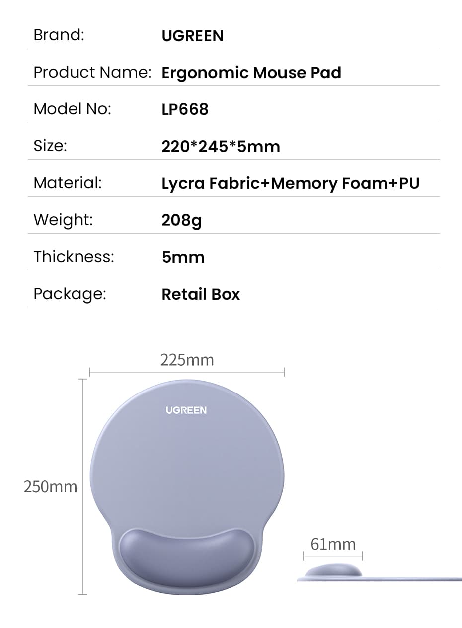 UGREEN 25244 Ergonomic Mouse Pad with Wrist Rest 3
