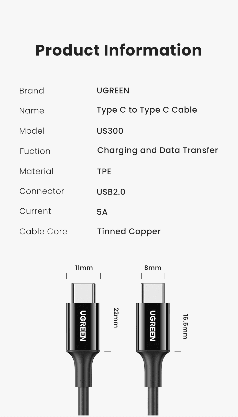 UGREEN 80372 USB-C 2.0 Charging Cable 100W 2m (Black) 3