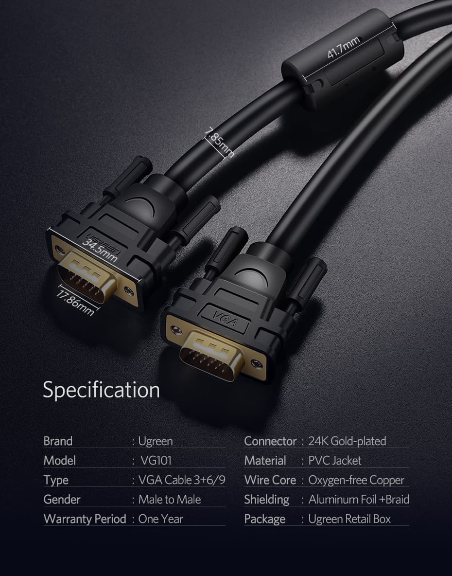 UGREEN 11632 VGA Male to Male Cable 5m (Black) 13