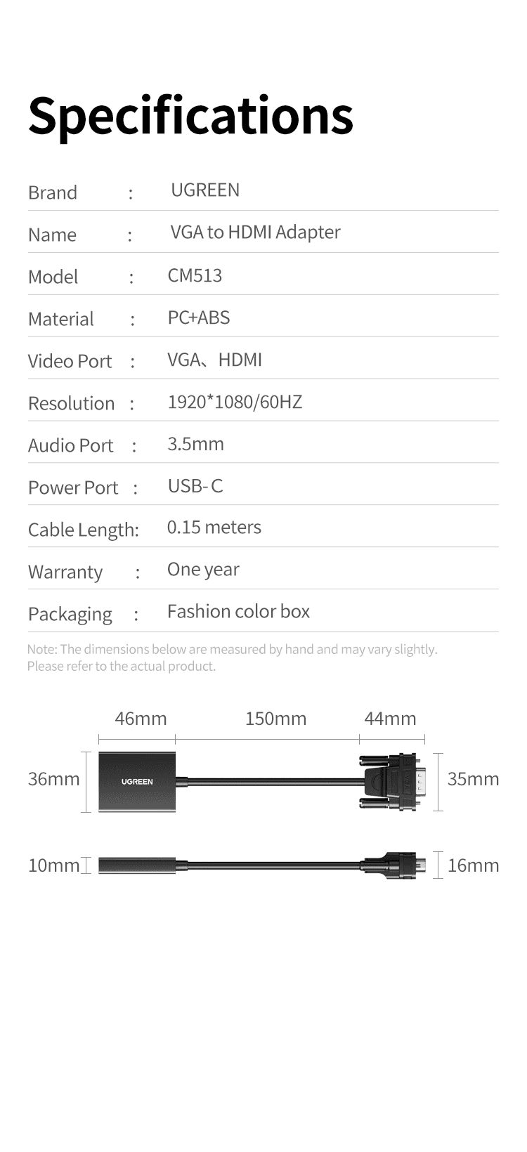 UGREEN 50945 VGA to HDMI Adapter 14