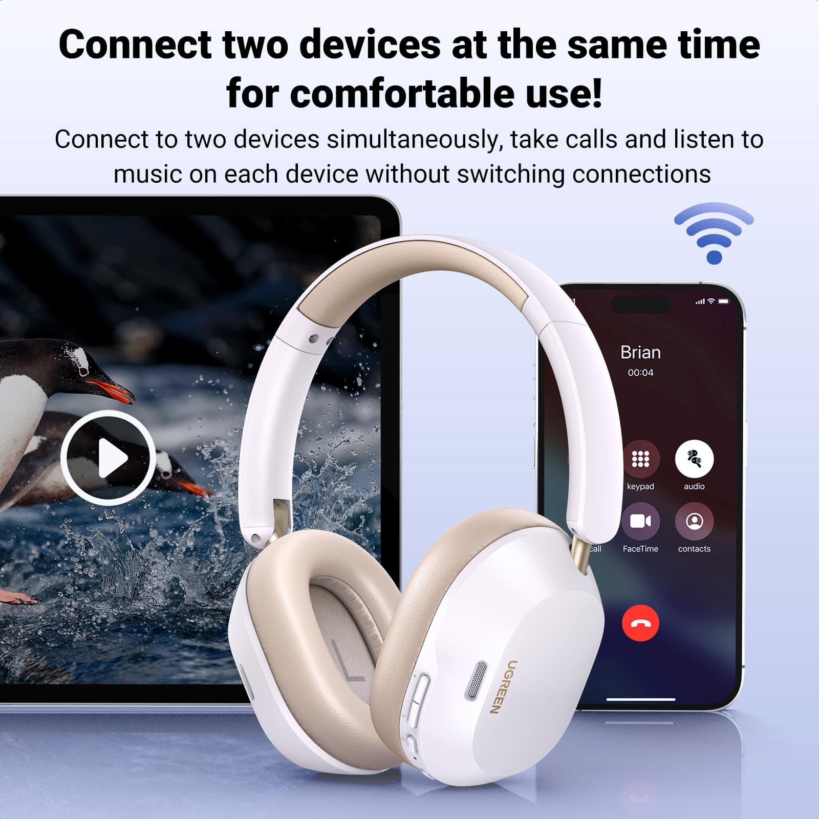 UGREEN 35758 HiTune Max5c Hybrid Active Noise-Cancelling Headphones White 2