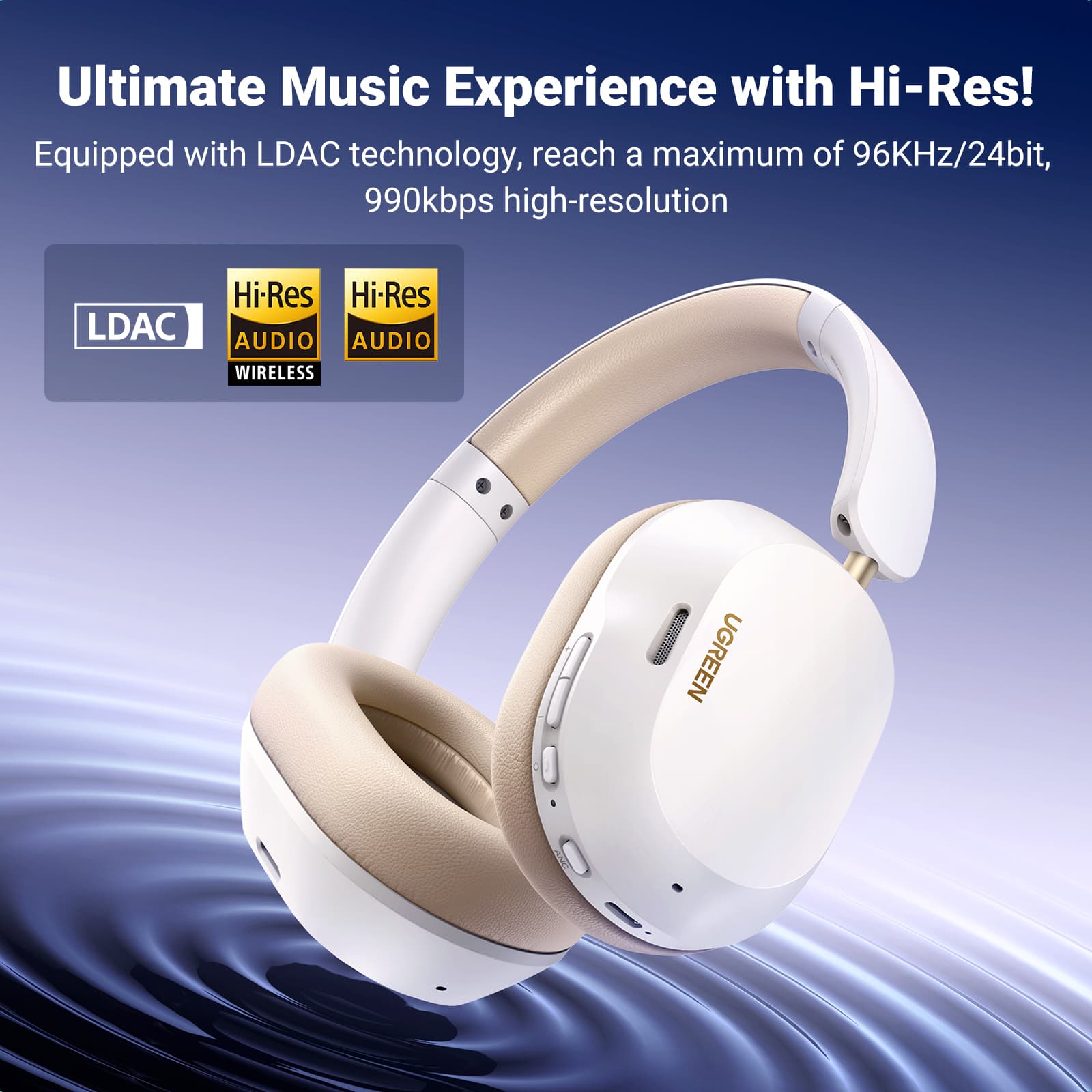 UGREEN 35758 HiTune Max5c Hybrid Active Noise-Cancelling Headphones White 7