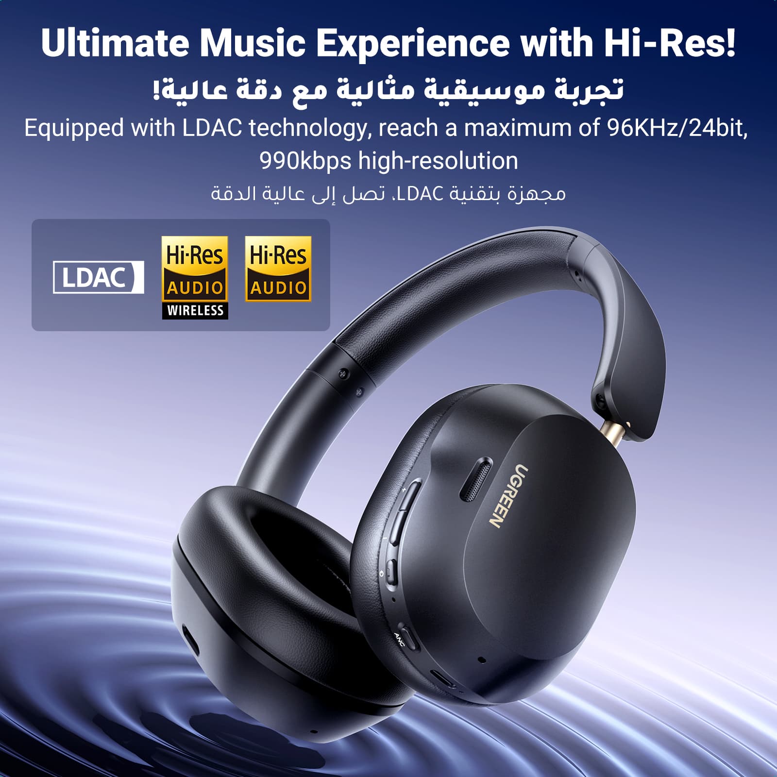 UGREEN 35757 HiTune Max5c Hybrid Active Noise-Cancelling Headphones Black 9