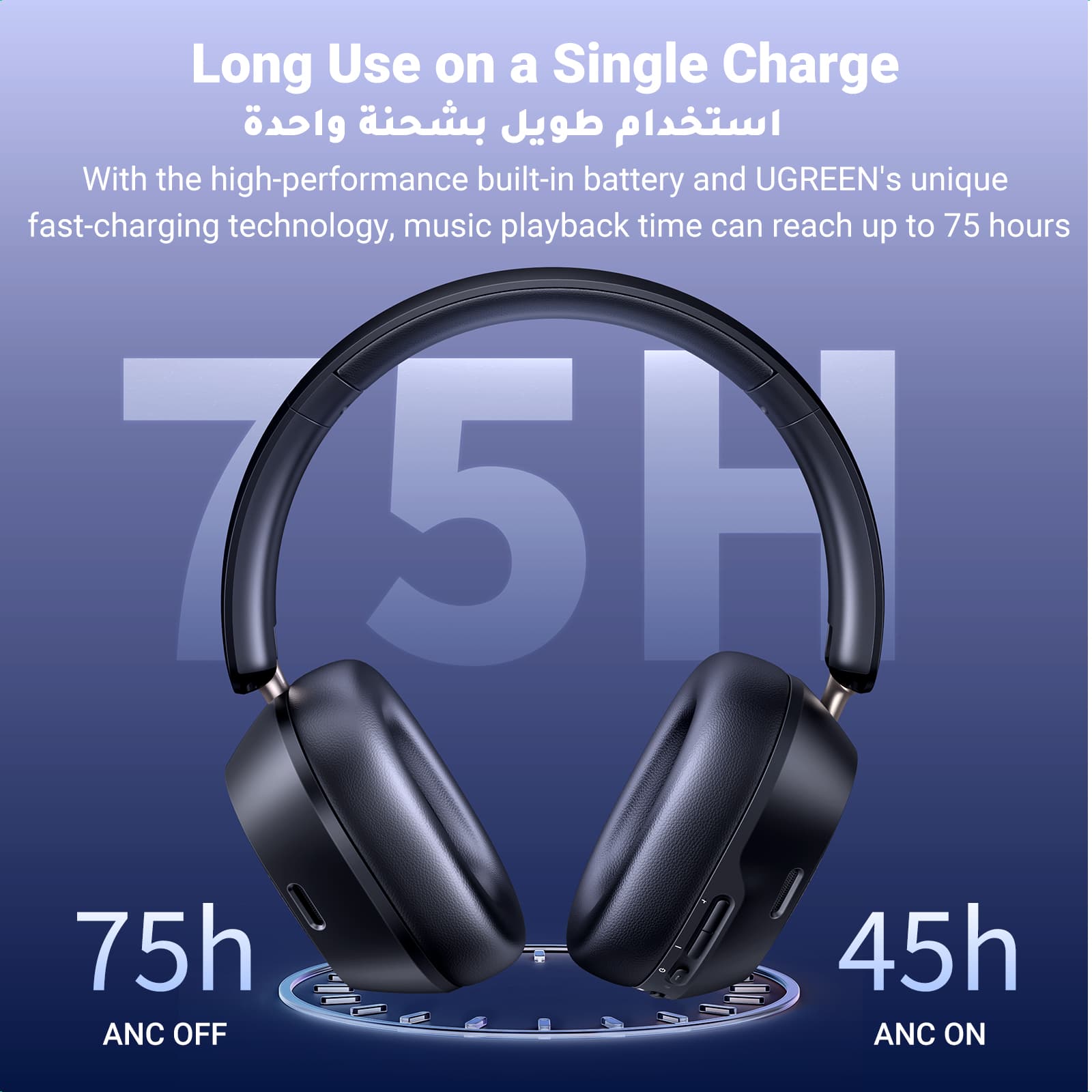 UGREEN 35757 HiTune Max5c Hybrid Active Noise-Cancelling Headphones Black 12