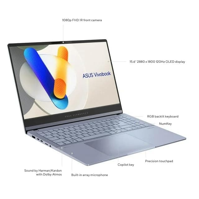 ASUS Vivobook S 15 OLED |S5506MA| Ultra 7-155H AI Boost NPU up to 11TOPS 16GB RAM 1TB M.2 NVMe PCIe 15.6" 3K OLED 120Hz MS Windows 11 4