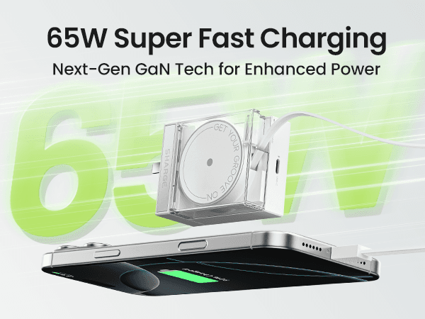 SHARGE S4U Retractable 65w GaN Charger White 18